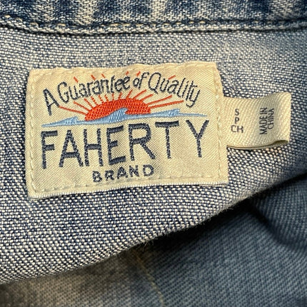 Faherty Women's Blue Long Sleeve Pocket Button Down Denim Jean Shirt Top Size S
