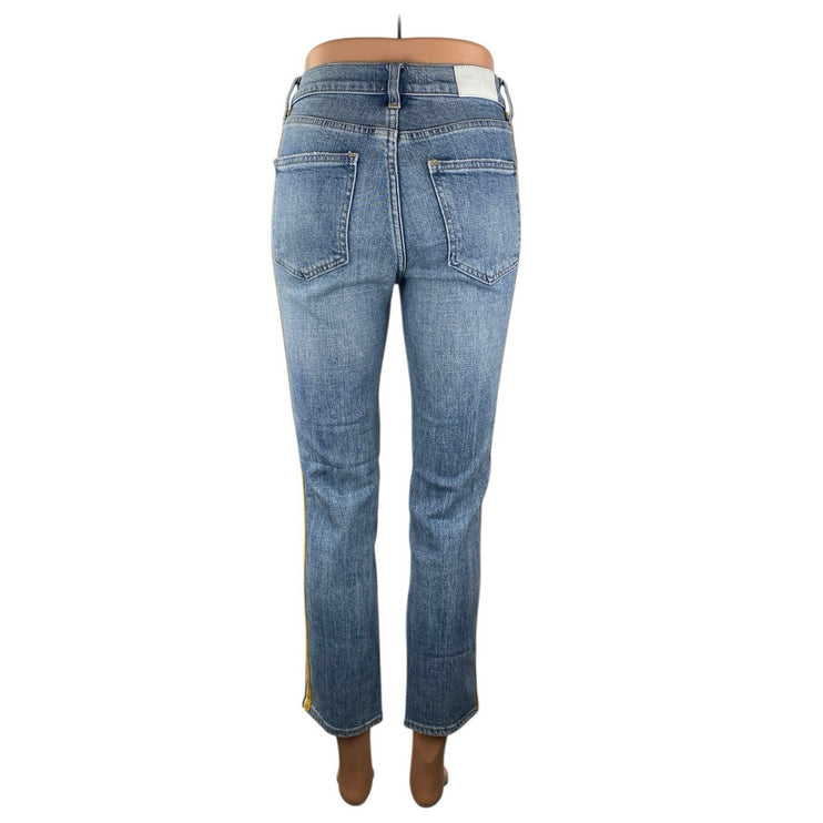 Pistola Blue High Rise Side Stripe Distressed Crop Cigarette Denim Jeans Size 27