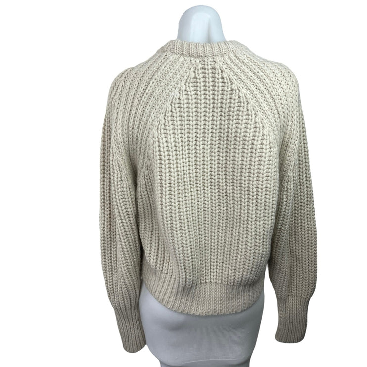 Zara Cream Tan Wool Blend Chunky Knit Round Neck Long Sleeve Pullover Sweater S