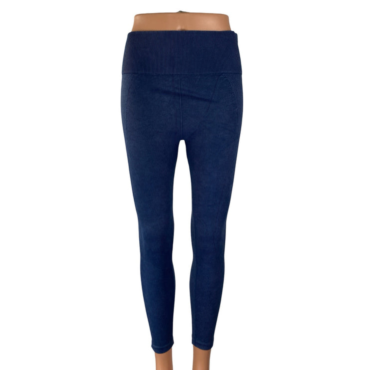 Joy Lab Womens Blue Ribbed Knit High Rise Yoga Running Athletic Leggings Pants L