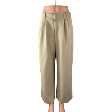 Abercrombie & Fitch Women's Beige Pleated High Rise Wide Leg Trousers Pants M