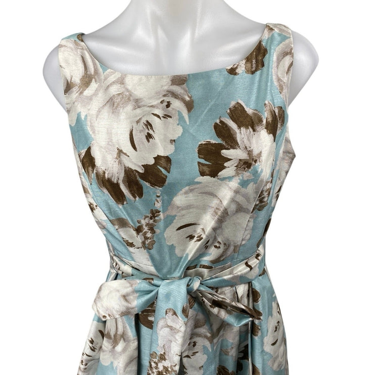 J Howard Multicolor Satin Floral Sleeveless Belted Mini Fit & Flare Dress Size 8