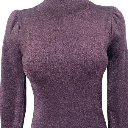 ASTR The Label Purple Metallic Long Puff Sleeve Sweater Mini Bodycon Dress Sz M