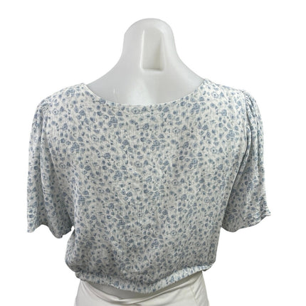 Abercrombie & Fitch Blue Floral Short Sleeve VNeck Twist Front Crop Blouse Top L