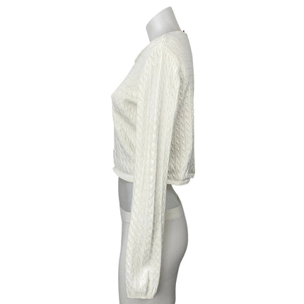 Edikted White Ivory Cable Knit Long Sleeve Crop Button Up Cardigan Sweater Top S