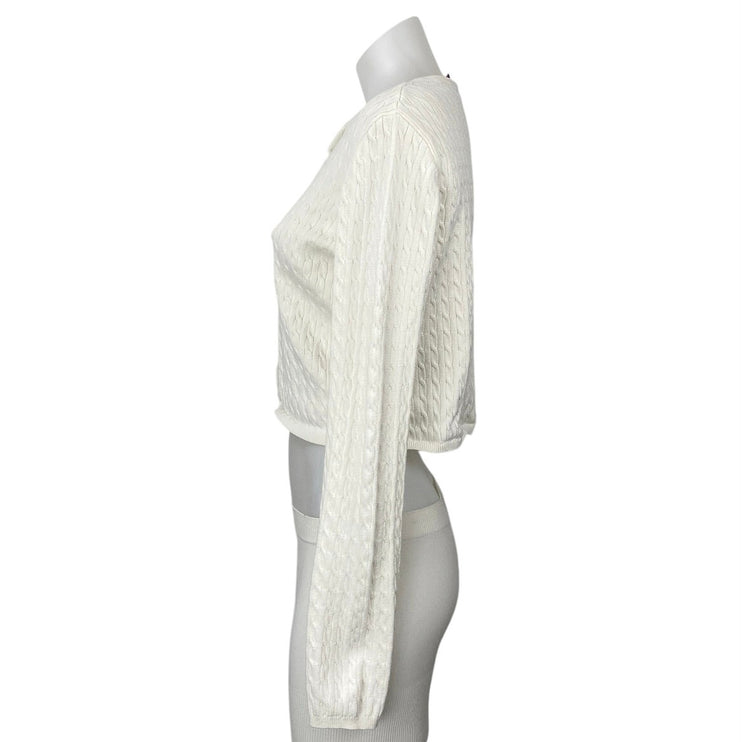 Edikted White Ivory Cable Knit Long Sleeve Crop Button Up Cardigan Sweater Top S