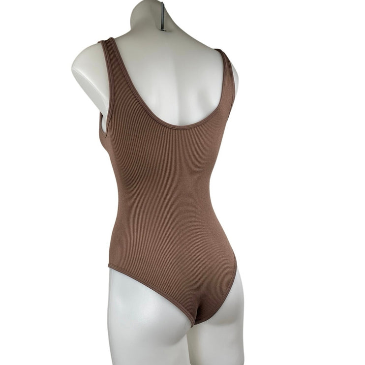 Zara Women's Brown Rib Knit Sleeveless Scoop Neck Bodysuit Tank Top Size XS-S