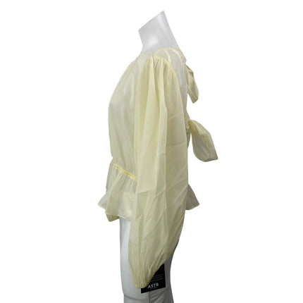 NEW ASTR The Label Amie Shirred Yellow Long Balloon Sleeves Peplum Blouse Top M
