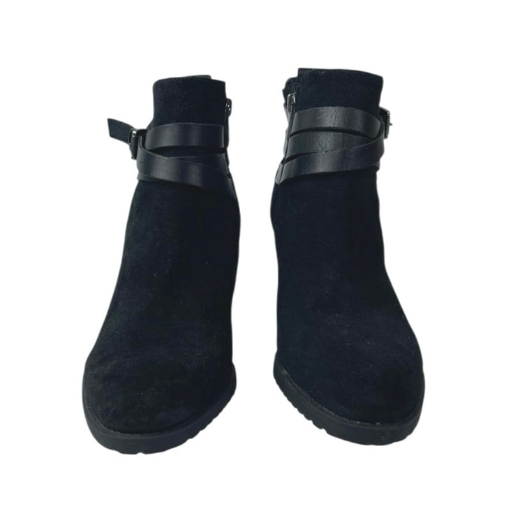 Sam Edelman Hannah Black Suede Leather Strap Almond Toe Chelsea Ankle Boots 8.5