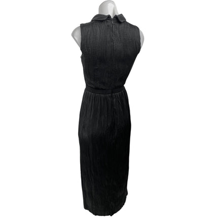 Hunter Bell Black Sleeveless Plisse Pleated Collared Bow Maxi Sheath Dress Sz 0