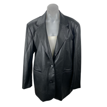 Future Collective x Kahlana Barfield Brown Faux Leather Blazer Coat Jacket Sz M