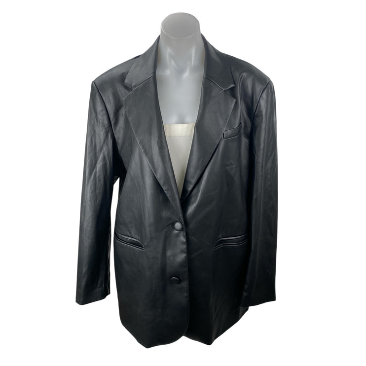 Future Collective x Kahlana Barfield Brown Faux Leather Blazer Coat Jacket Sz M