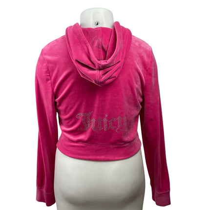 Juicy Couture Pink Velvet Velour Zip Up Long Sleeve Hooded Hoodie Coat Jacket XL
