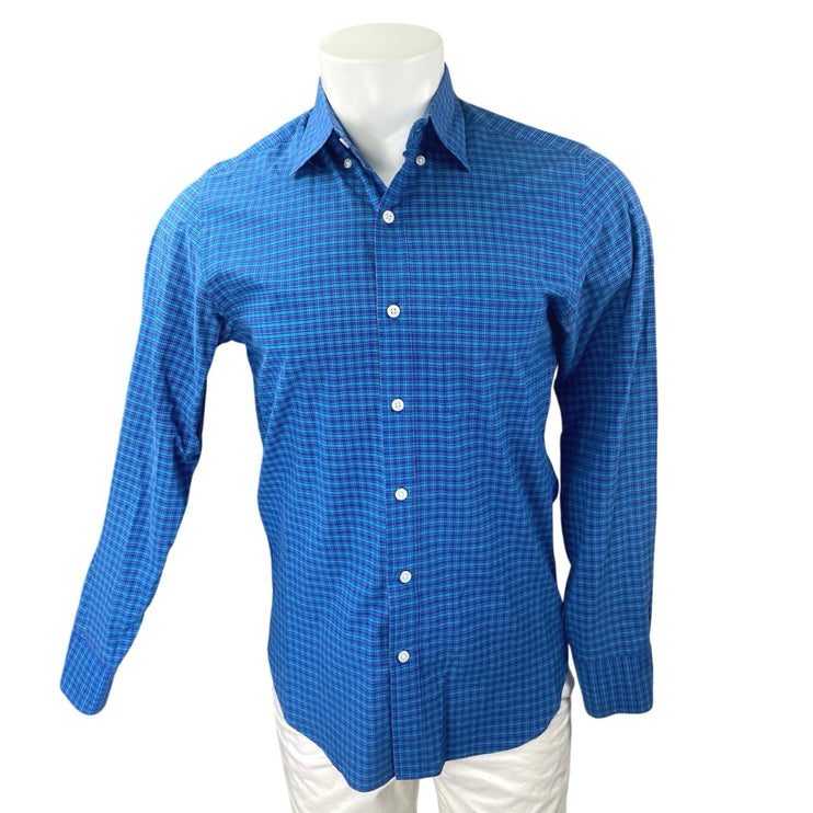 J.Crew Mens Blue Green Plaid Check Long Sleeve Button Up Dress Shirt Top Size XS