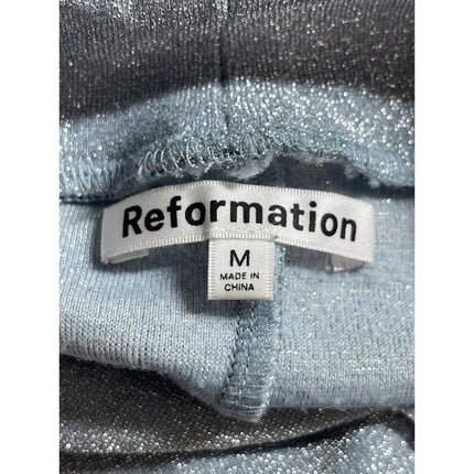 Reformation Bailey Women's Blue Glitter Mock Neck Long Sleeve Crop Top Size M