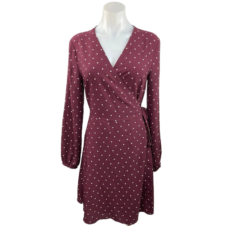 Ann Taylor LOFT Outlet Red V Neck Long Sleeve Polka Dots Mini Wrap Dress Size 6