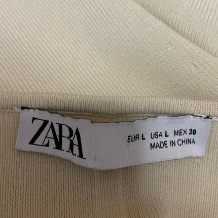 Zara Beige Tan Ribbed Knit Short Sleeve Square Neck T Shirt Bodysuit Top Size L