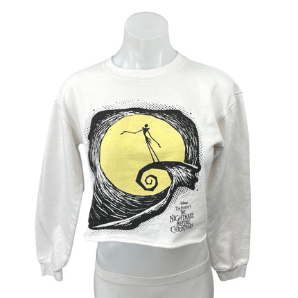 Disney Tim Burton's The Nightmare Before Christmas White Crop Sweat Shirt Top S