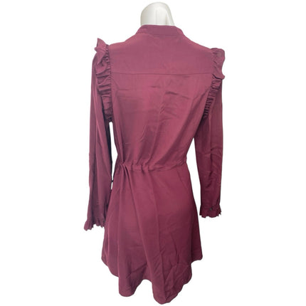 AllSaints Red 100% Silk Long Sleeve Ruffle Button Tie Waist Mini A Line Dress 4