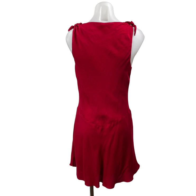 Reformation Louisa Women's Red Sleeveless Silk Twill Tie Bow Mini Dress Size M