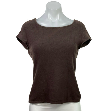 Dana Buchman Brown 100% Cashmere Short Sleeve Boat Neck Tee Knit Top Size L