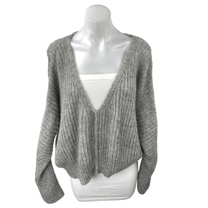 Free People Moonbeam Gray Alpaca Long Sleeve V Neck Cropped Sweater Top Size XS