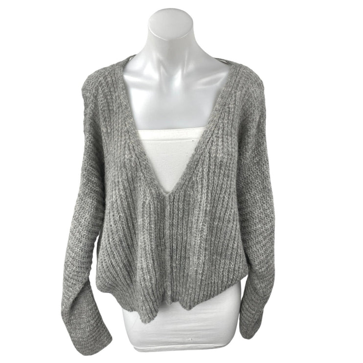 Free People Moonbeam Gray Alpaca Long Sleeve V Neck Cropped Sweater Top Size XS