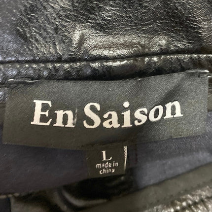 En Saison Women's Black Faux Vegan Leather High Waist Wide Leg Trousers Pants L