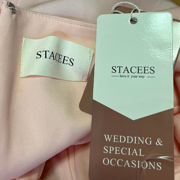 NEW Stacees Pink One Shoulder Drapey Square Neck Maxi Wedding Dress Size 6