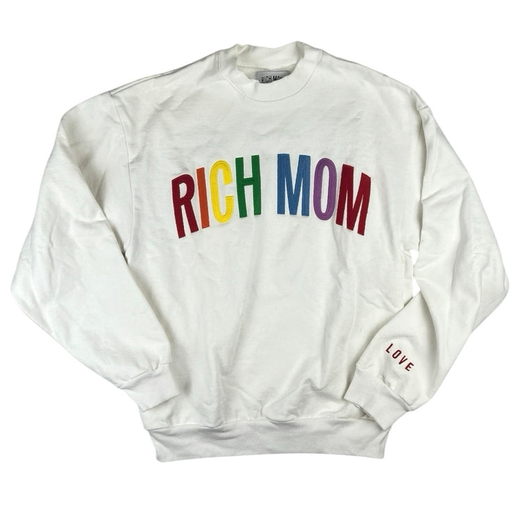 Tinx Rich Mom White Aspen Pride Embroidered Crewneck Pullover Sweatshirt Top M