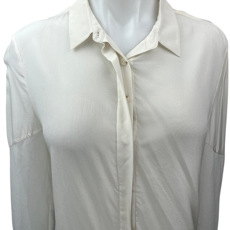 AllSaints White 100% Silk Button Down Collar Long Sleeve Shirt Blouse Top Size 6