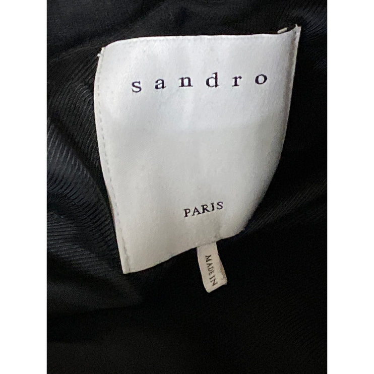 Sandro Womens Black Wool Striped Long Sleeve Hooded Hoodie Long Coat Jacket US 6