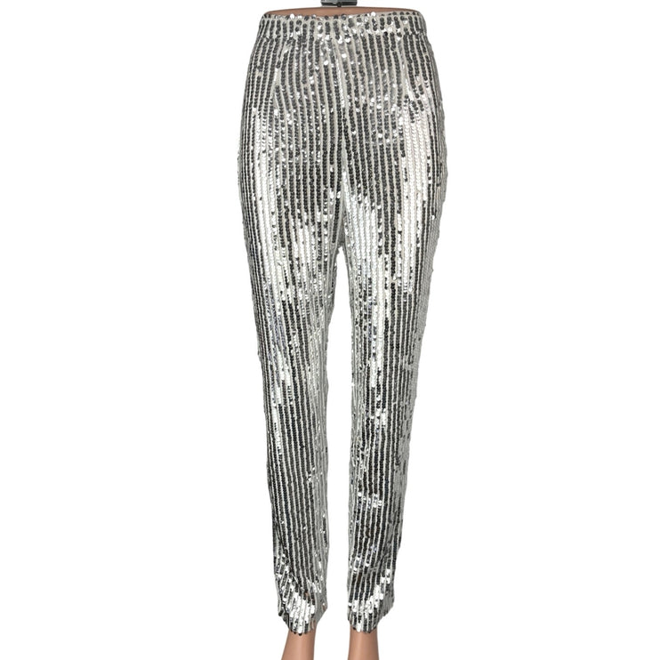 Revolve x Superdown Silver Metallic Sequin Riley High Waisted Party Pants Sz XS