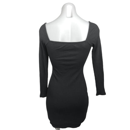 Free People FP Beach Black Square Neck Long Sleeve Mini Bodycon Dress Brie Free People FP Beach Black Square Neck Long Sleeve Mini Bodycon Dress Brie