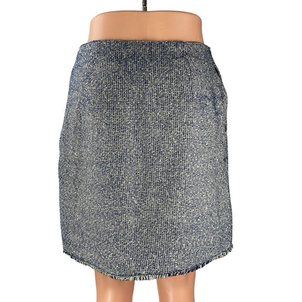 Banana Republic Blue Tweed High Waist Zip Pencil Straight Mini Skirt Size 4