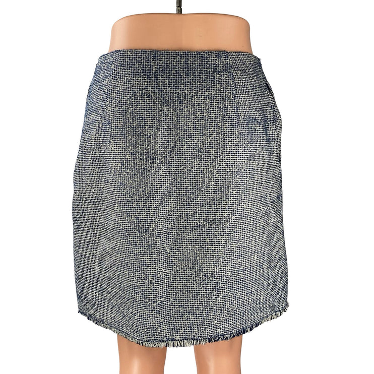 Banana Republic Blue Tweed High Waist Zip Pencil Straight Mini Skirt Size 4