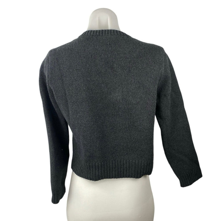 Zara Women's Gray Black Button Up Long Sleeve Knit Crop Cardigan Sweater Top S