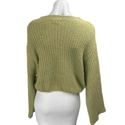 Lush Women's Green Ribbed Knit Long Sleeve Fleece Sherpa Sweater Top Size M