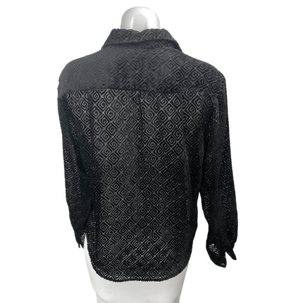 Guess Jeans Black Long Sleeve Semi Sheer Geometric Button Up Shirt Top Size M