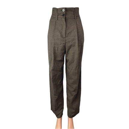 Mango Suit Plaid High Rise Pleated Carrot Barrel Tapered Trousers Dress Pants S