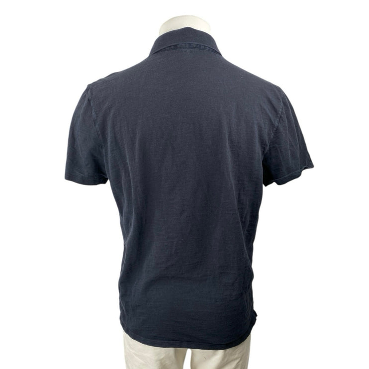 Vince Men's Navy Blue Collared Button Short Sleeve Cotton Golf Polo Shirt Top L