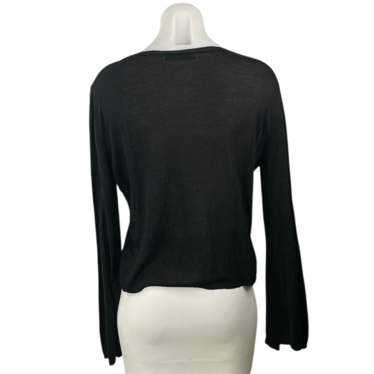 Mango Basics Womens Black Long Bell Sleeves Boxy Round Neck T Shirt Tee Top Sz S
