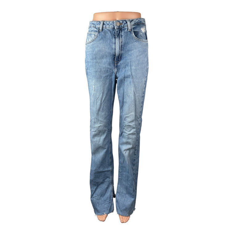 Zara Women's Light Blue Distressed High Rise Bootcut Flare Denim Jeans Pants 6