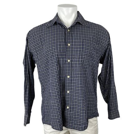 Salute Oleg Cassini Men's Blue Plaid Long Sleeve Button Down Shirt Top Size L