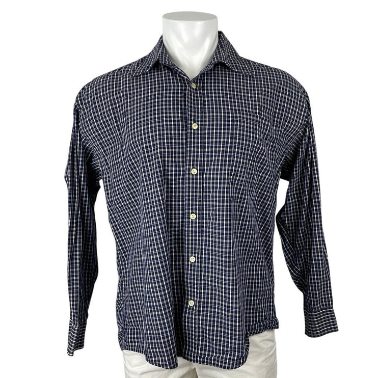 Salute Oleg Cassini Men's Blue Plaid Long Sleeve Button Down Shirt Top Size L