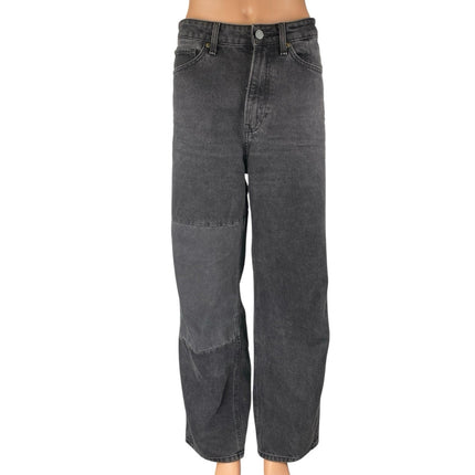 H&M Women's Black Patchwork High Waisted Wide Leg Baggy Denim Jeans Pants Sz 10