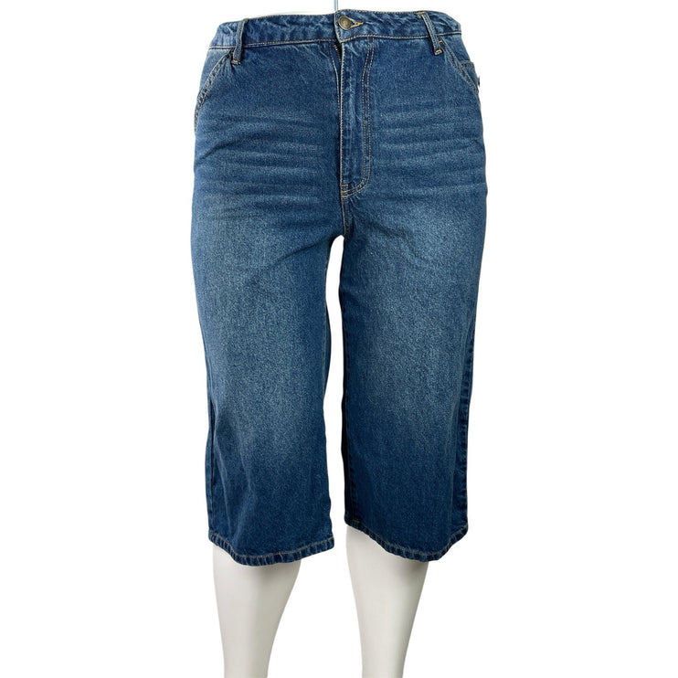 Fashion Nova South Street Spicy Blue Denim Wide Leg Bermuda Jeans Shorts Size 13
