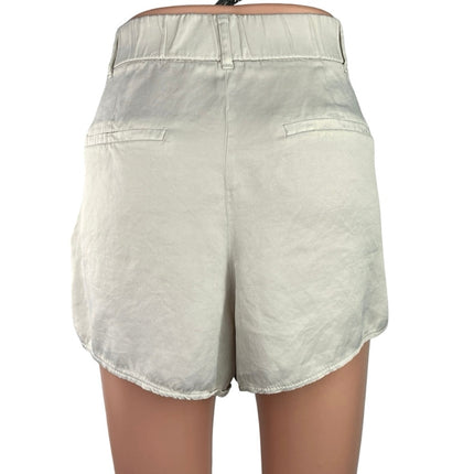 Zara White Gray High Waisted Belt Loop Pleated Front Pockets Mini Shorts Size M