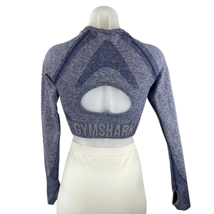 Gymshark Flex Sport Navy Marled Blue Long Sleeve Yoga Athletic Crop Top Size S