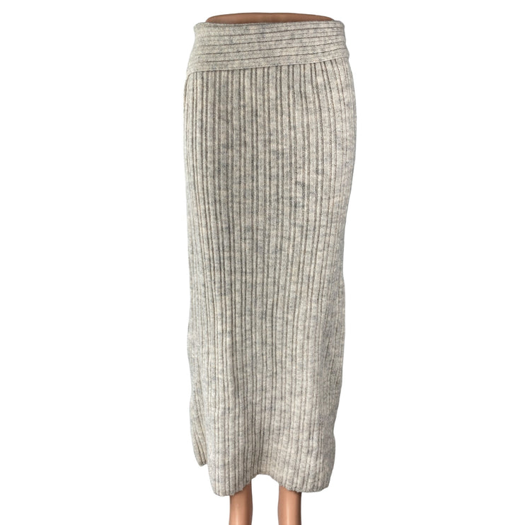 Commense Women's Gray Ribbed Stretch Knit High Rise Maxi Bodycon Pencil Skirt S